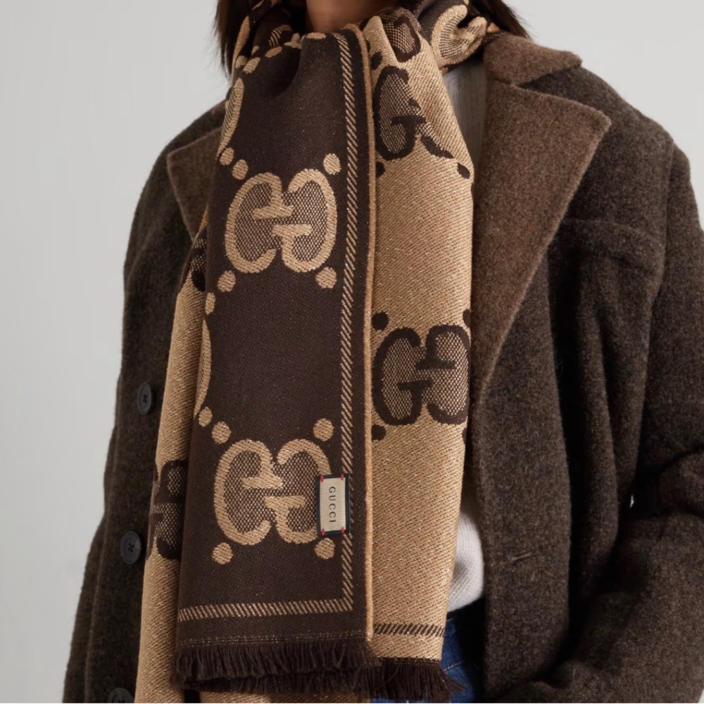 Gucci metallic thread brown and beige tags. Authentic.